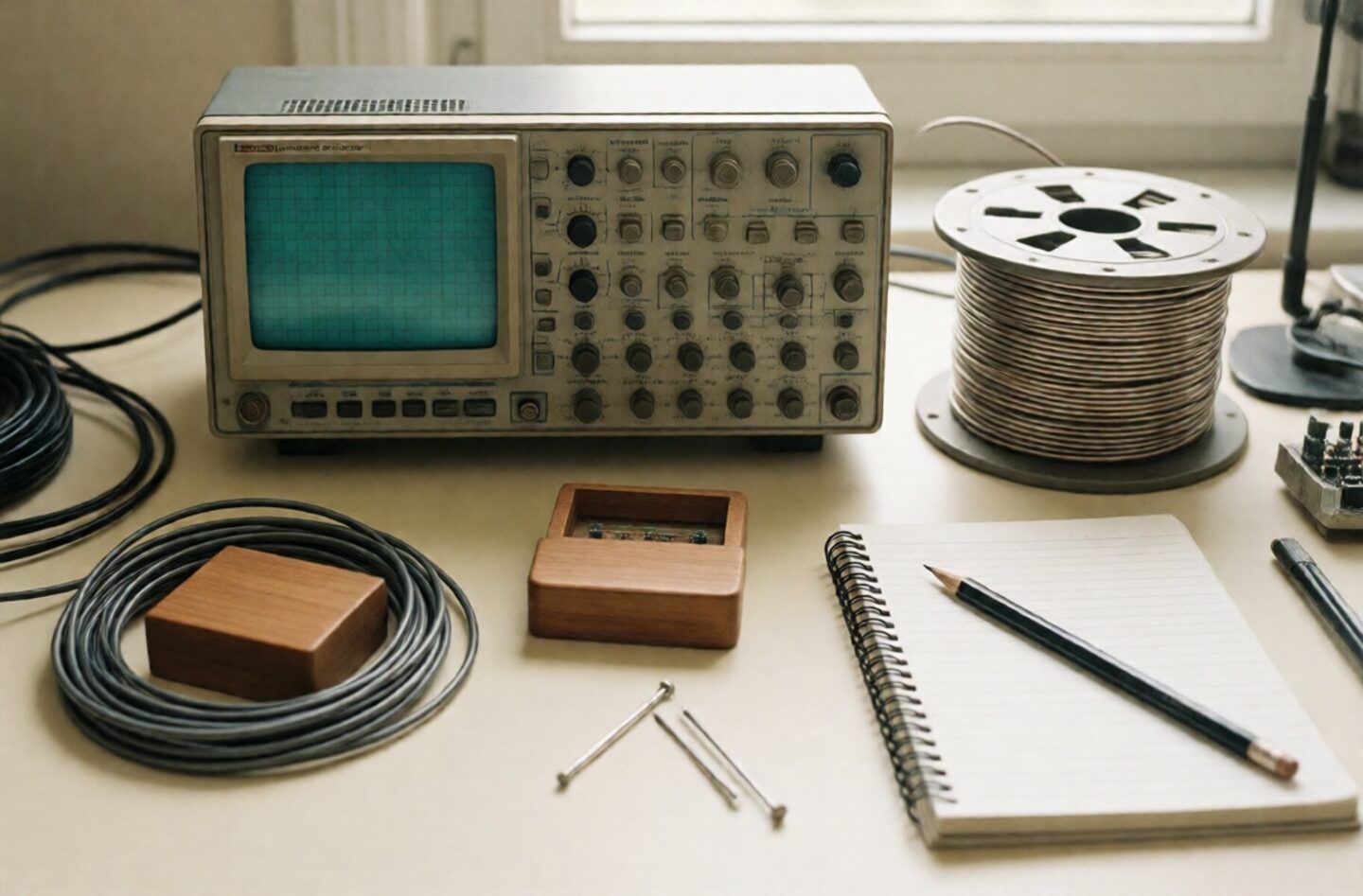 Een elektronica-werkbank uit de jaren 90